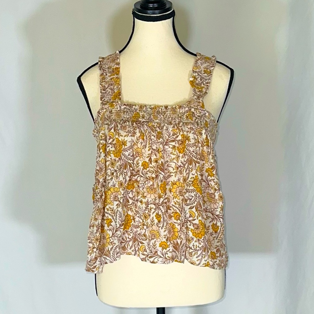 Patrons Of Peace • Marigold Floral Crepe Cropped Flowy Tank Blouse Size XL